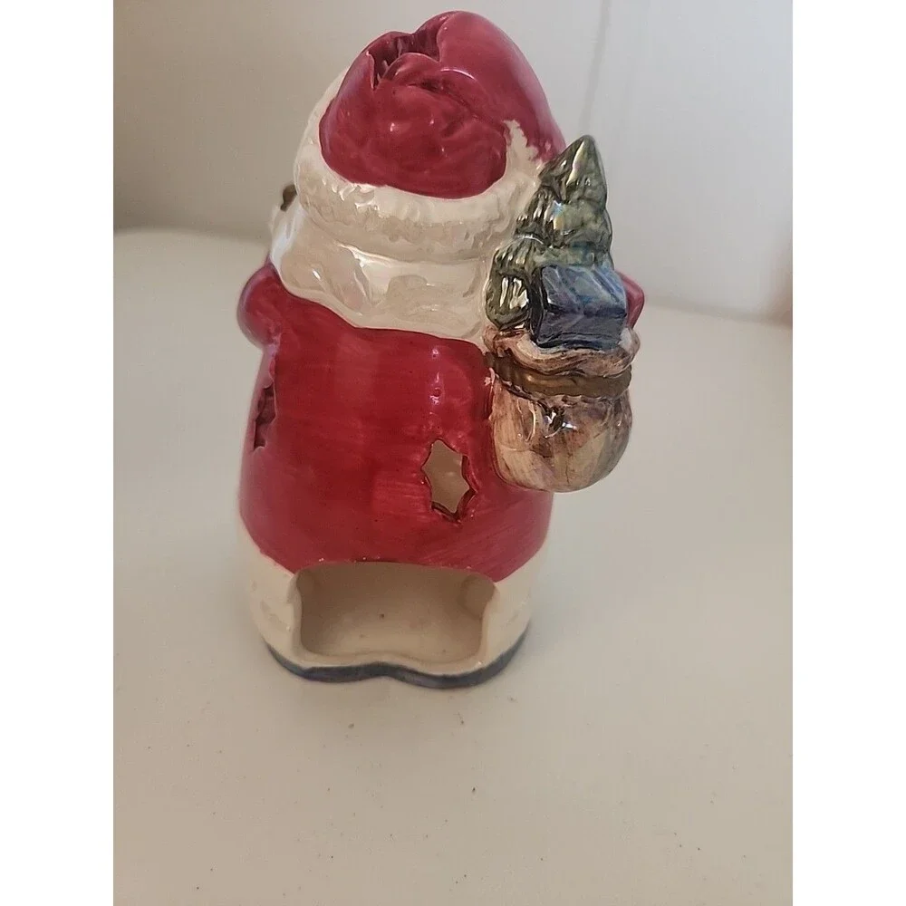 Santa Claus Tealight Votive Candle Holder Ceramic Star Cutouts Glitter 7